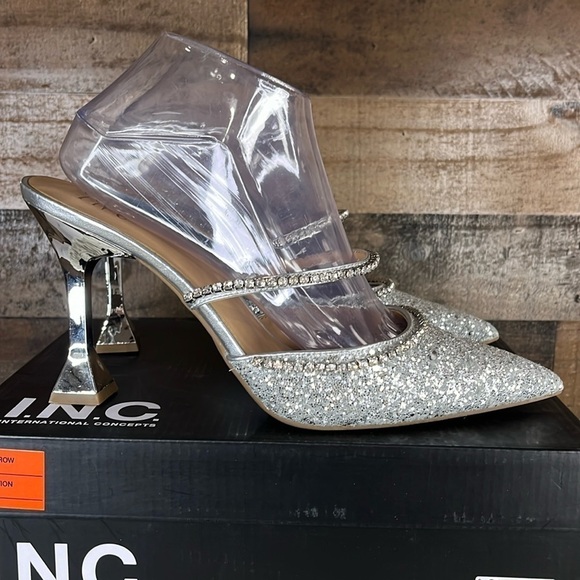 INC International Concepts Shoes - I.N.C. glitter silver pumps heels with rhinestone Size 10